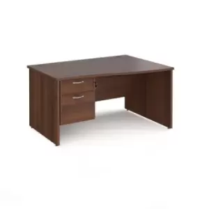 image of Office Desk Right Hand Wave Desk 1400mm With Pedestal Walnut Top And Panel End Leg Maestro 25 MP14WRP2W