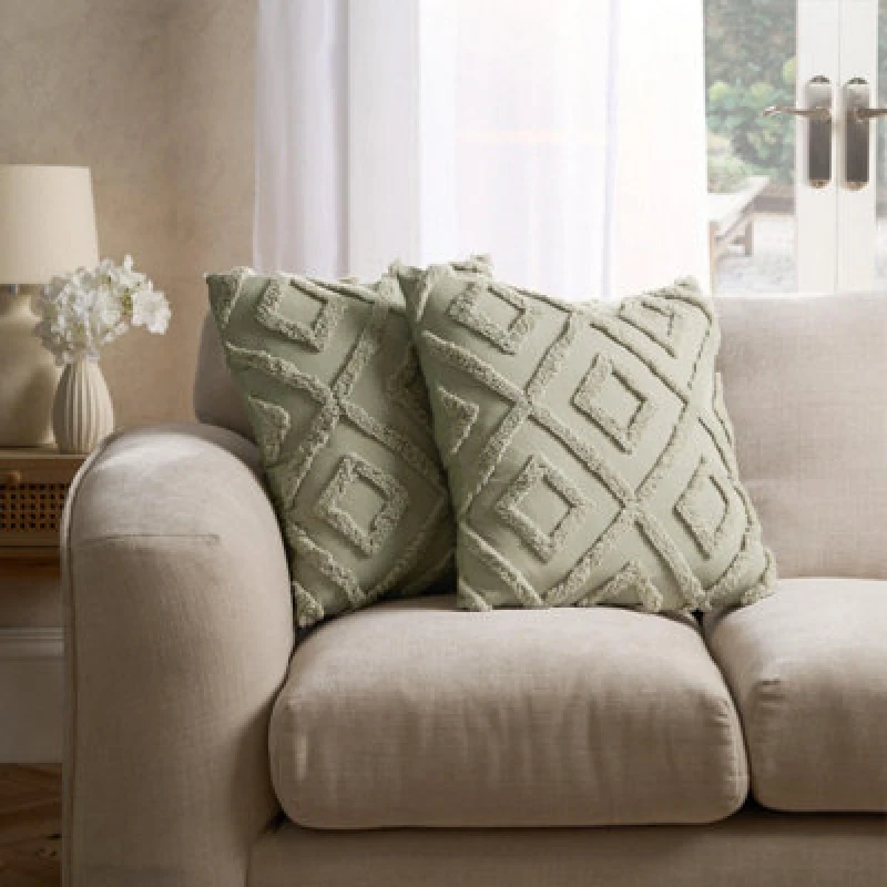 Image of OHS OHS 2 Pack Tufted Arch Cushion Cover in Green Size: 45cm x 45cm Green 45cm x 45cm Unisex 5027434205769