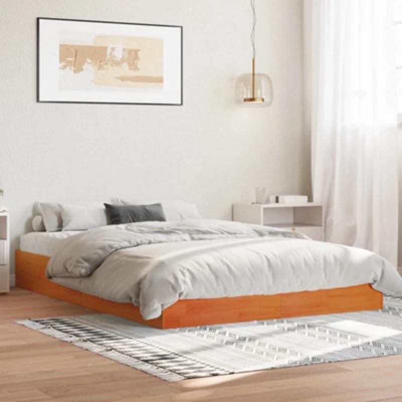 Image of Vidaxl Bed Frame Without Mattress Wax Brown 120X190 Cm Small Double Solid Wood Pine