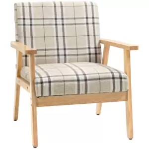 image of HOMCOM Modern Accent Chairs with Cushioned Seat, Upholstered Linen-Feel Armchair for Bedroom, Living Room Chair with Arms and Wood Legs, Beige