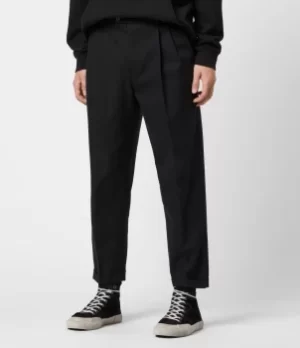 Image of AllSaints Mens Traditional Tallis Cropped Slim Trousers, Black, Size: 30