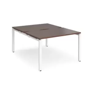 Image of Bench Desk 2 Person Rectangular Desks 1200mm Walnut Tops With White Frames 1600mm Depth Adapt