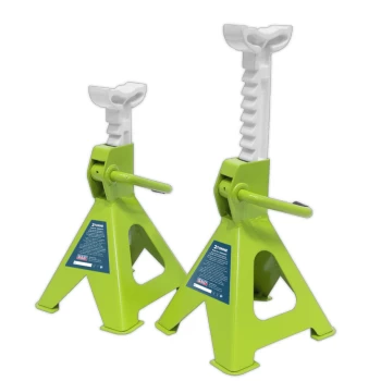 image of Axle Stands (Pair) 2-Tonne Capacity Per Stand Ratchet Type - Hi-vis Green