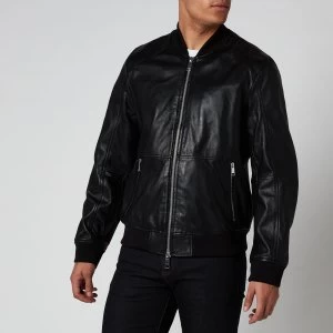 Image of Armani Exchange Leather Blouson Bomber Jacket Black Size L Men