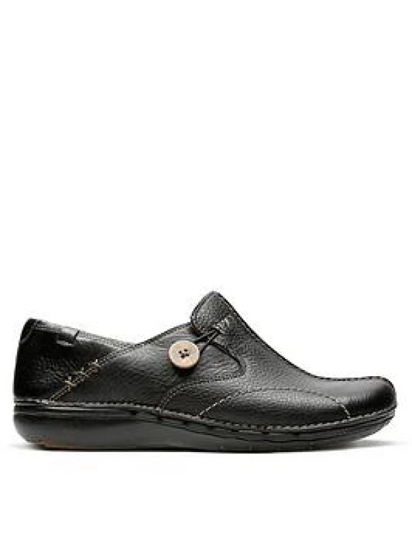 Image of (Black, UK 3) Ladies Unstructured by Clarks Slip On Mule Shoes Un Loop 2 Strap - D Fit