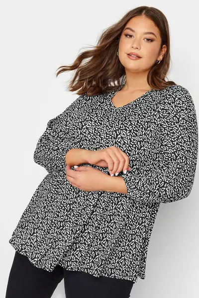 Image of Yours Balloon Sleeve Top - Black VPZHA Female 16,18,20,22-24,26-28,30-32