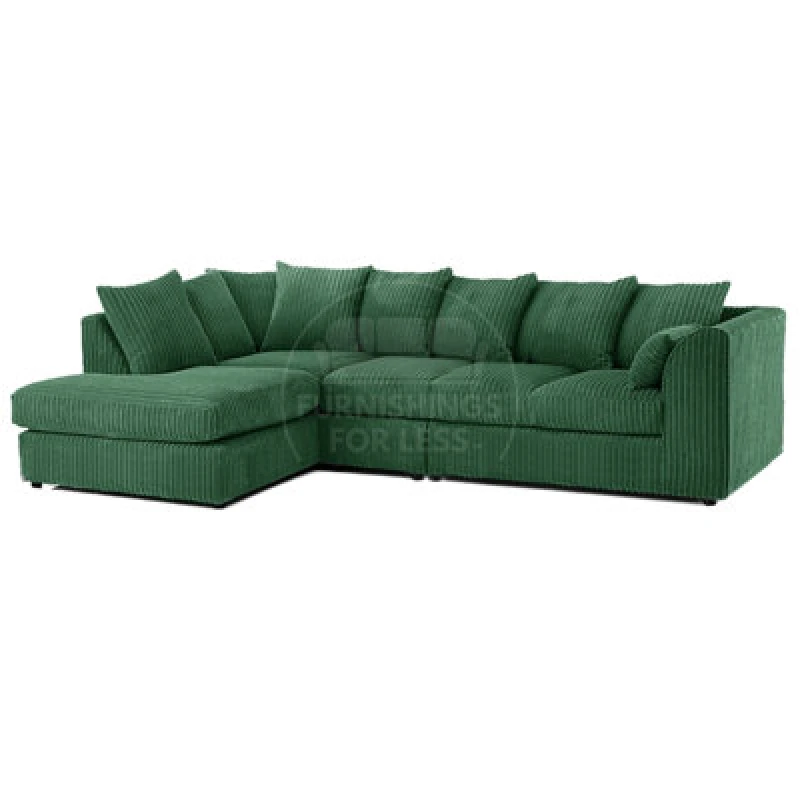Image of Furnishings For Less UK Luxor Green Jumbo Cord Large 5 Seater Corner Sofa Long Left Hand Facing