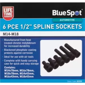 Image of 6 Piece 1/2" Spline Sockets (M14-M18)