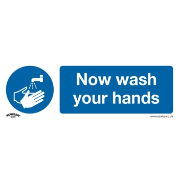 Image of Safety Sign - Now Wash Your Hands - Self-Adhesive - Pack of 10