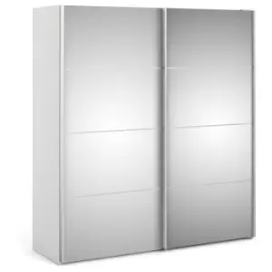 Image of Verona Sliding Wardrobe 180cm in White with Mirror Doors with 5 Shelves - White and Mirror
