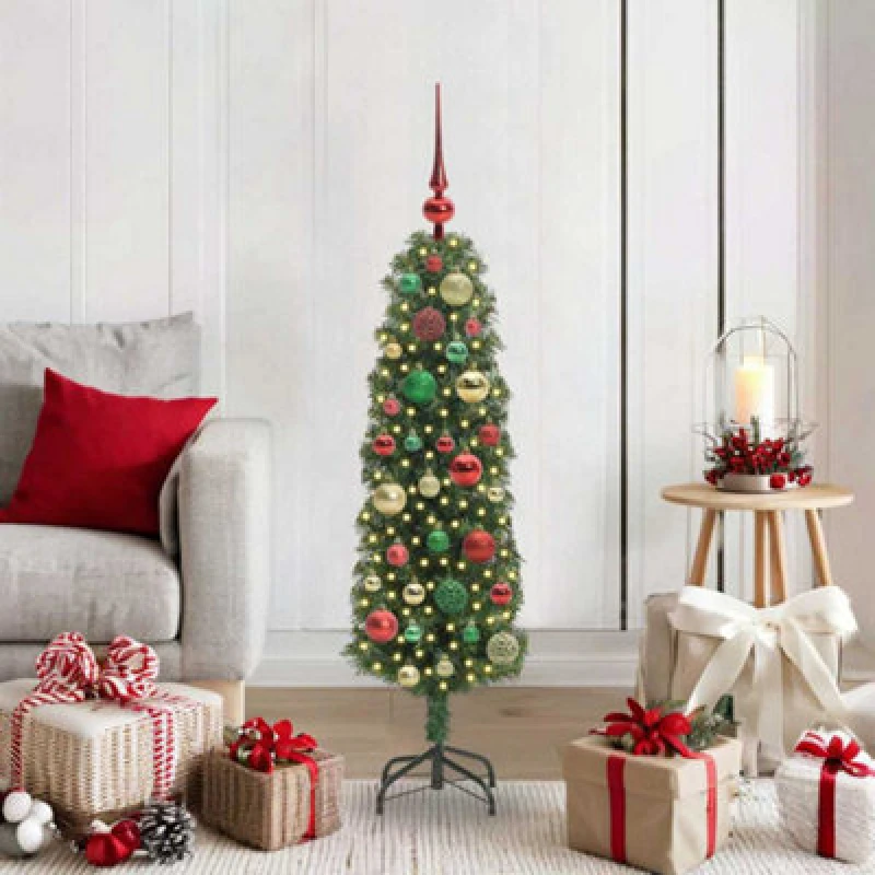 Image of vidaXL Artificial Christmas Tree with 150 LEDs, Multicolour Balls with Stand Green 120 cm, Green 3394929