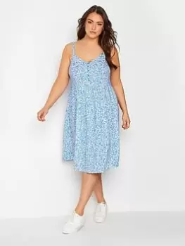 Image of Yours Strappy Sundress Blue Ditsy, Blue, Size 20, Women