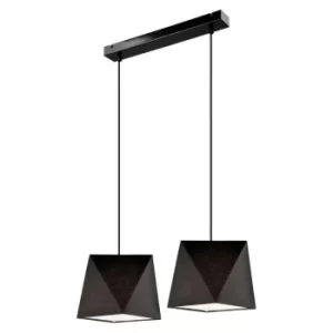 image of Carla Bar Pendant Ceiling Light, Fabric Shade Black, 2x E27