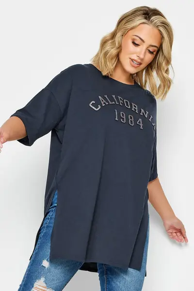 Image of Yours 'California' Glitter Embossed T-Shirt Blue