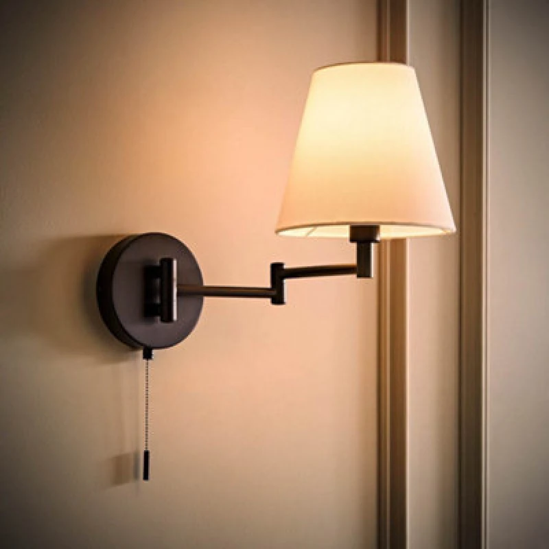 Image of ValueLights Sonia Adjustable Swing Arm Wall Light with Taper Linen Shade & Bulb in Black Unisex