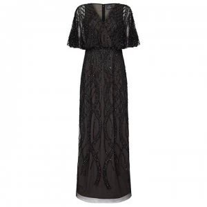 image of Adrianna Papell Beaded Column Gown - Black Nude