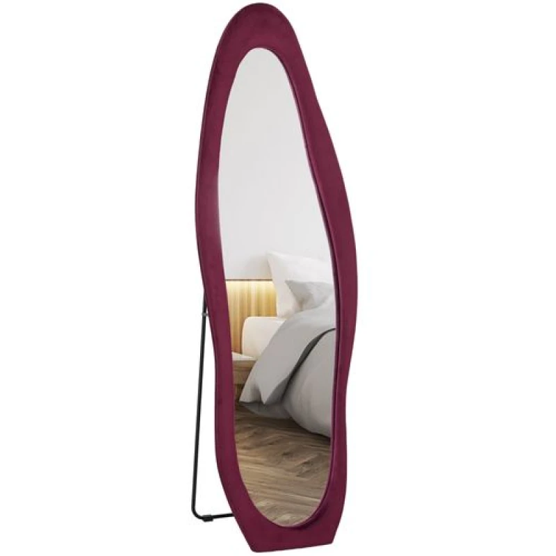 Image of HOMCOM Irregular Full Length Mirror with Velvet Frame 160 x 50cm Wine Red Red
