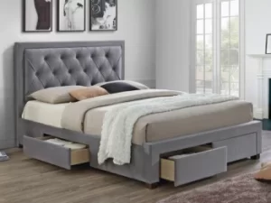 image of Birlea Woodbury 4ft6 Double Grey Upholstered Fabric 4 Drawer Bed Frame