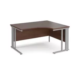 image of Office Desk Right Hand Corner Desk 1400mm Walnut Top With Silver Frame 1200mm Depth Maestro 25 MCM14ERSW