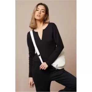 image of I Saw It First Black Cotton Rib Zip Front Long Sleeve Bodysuit - Black