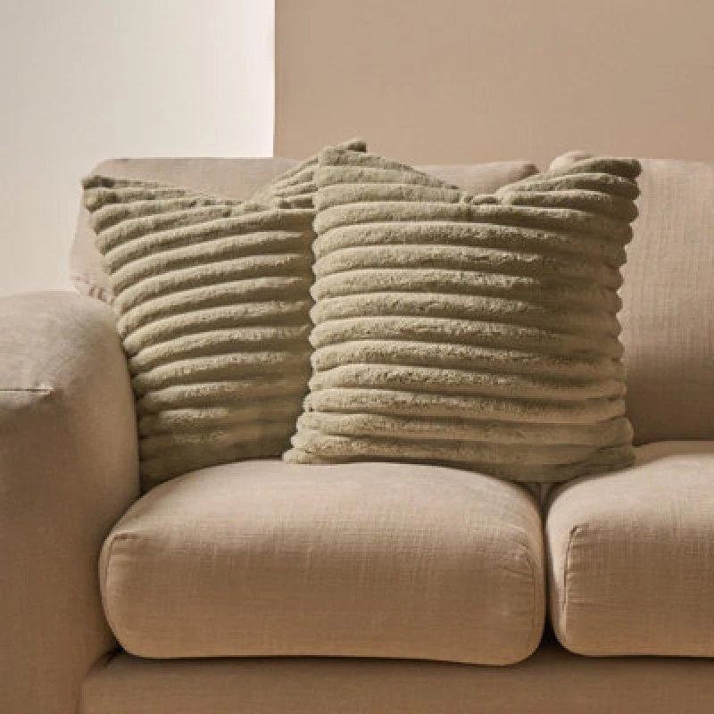 Image of OHS OHS 2 x Faux Fur Thick Rib Cushion Covers in Pale Green Size: 45cm x 45cm Pale Green 45cm x 45cm Unisex 5027434206032