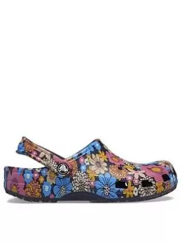 Image of Crocs Classic Clog Floral Print, Navy, Size 5, Women
