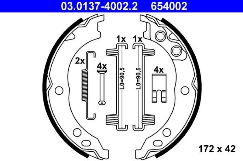 Image of ATE 03.0137-4002.2 Handbrake Shoes with accessories Brake Shoe Set,parking brake (1419)