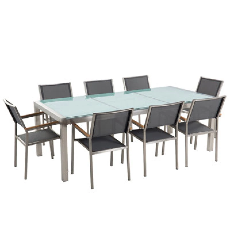 Image of Beliani Garden Dining Set 8 Seater Grosseto Cracked Glass Transparent/ Grey