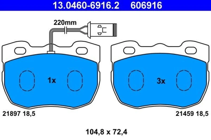 Image of ATE 13.0460-6916.2 Brake pad set incl. wear warning contact Brake Pad Set,disc brake (402)