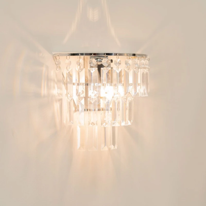 Image of ValueLights Kelsks Pair of Acrylic Jewel Droplets Shade Chrome Stem Wall Lights with Bulbs Silver