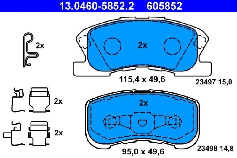 Image of ATE 13.0460-5852.2 Brake pad set with acoustic wear warning, with accessories Brake Pad Set,disc brake (402)
