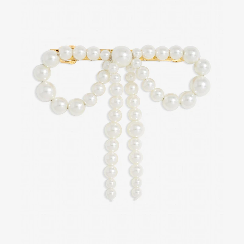 Image of Jon Richard Womens Gold Plated Pearl Bow Hair Clip Gold Female One Size