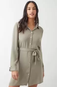 image of Sage Belted Mini Shirt Dress