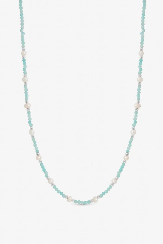 Image of Inicio Womens Sterling Silver Plated Turquoise & Pearl Necklace - Gift Pouch Silver Female One Size