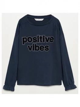 Image of Mango Girls Positive Long Sleeve Tshirt - Navy, Size Age: 8 Years, Women