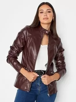 Image of Long Tall Sally Berry Faux Leather Funnel Neck Jacket, Red, Size 10, Women