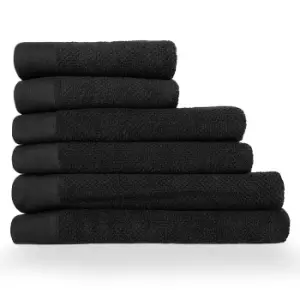 image of Textured Weave 6 Piece Hand/Bath/Sheet Towel Set Black