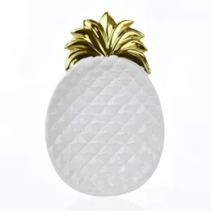 Image of Large Pineapple Dish White and Gold 33cm