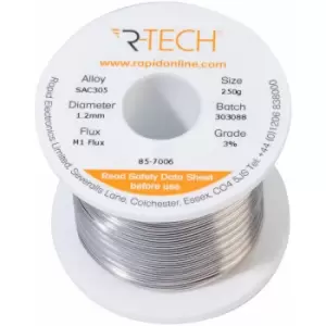 image of 857006 SAC305 Solder 3% M1 Flux 0.5-2% Halide 1.2mm 250g Reel - R-tech