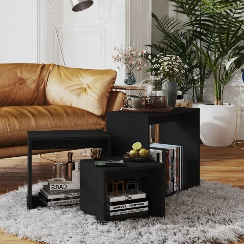 Image of VIDAXL Nesting Tables 3 pcs Black Engineered Wood Vidaxl 8720286611159