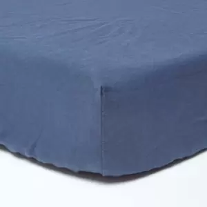 Image of Navy Blue Linen Deep Fitted Sheet, Double - Blue - Blue - Homescapes