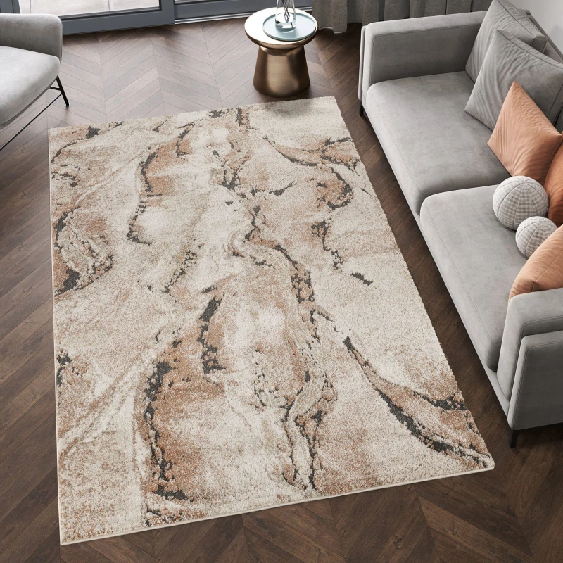 Image of Essence Living Room Area Rug Oragnic Abstract Design Contemporary Hallway Runner Indoor Rug- Terracotta 60X220