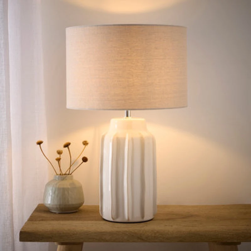Image of K Living Alpha Cream Ribbed Ceramic Table Lamp
