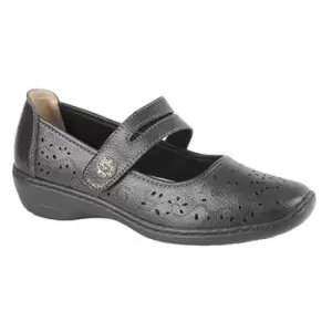 Image of Boulevard Womens/Ladies Touch Fastening Perforated Bar Casual Leather Shoes (8 UK) (Black)