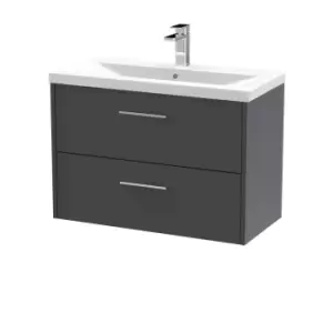 Image of Hudson Reed Juno 800mm Wall Hung 2 Drawer Vanity & Mid-Edge Basin - Graphite Grey
