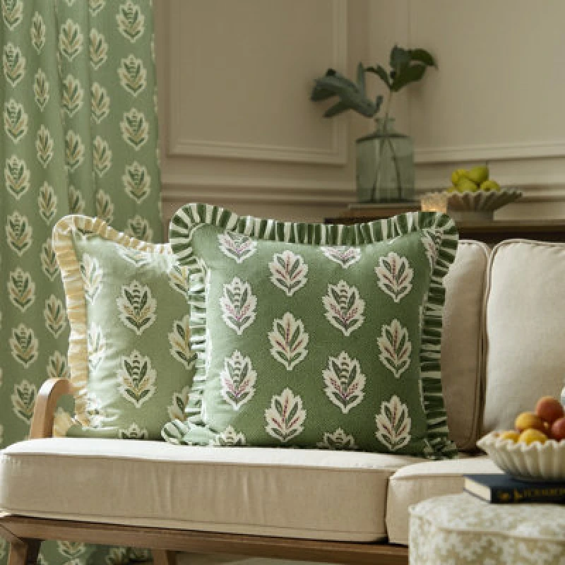 Image of Sanderson Sanderson Sessile Leaf Ruffle Cushion in Light Green Size: 50cm x 50cm Light Green 50cm x 50cm Unisex 5025532813985