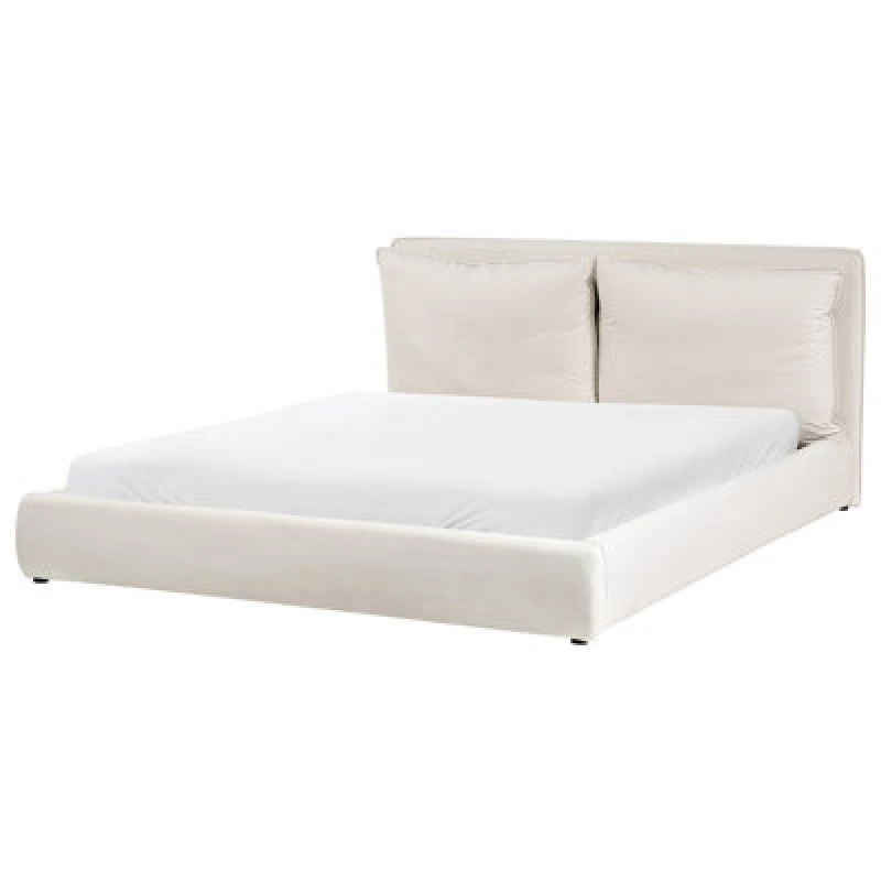 Image of Beliani Bed Fabric Bajonna 180 X 200 Cm (Eu Super King) Light Beige