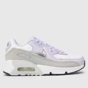 Nike White & Purple Air Max 90 Girls Junior Trainers