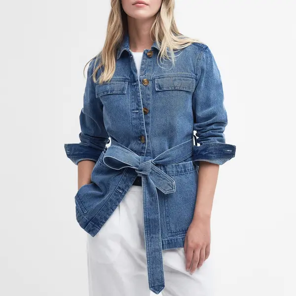 Image of Barbour Macy Cotton-Chambray Overshirt - UK 8 Blue Shirts female LOS0055IN11 UK 8