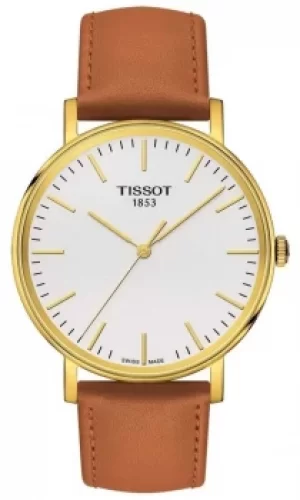 image of Tissot Womens Everytime Gold Plated Tan Leather Strap Watch